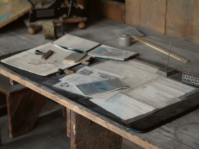 Documents and drafting tools spread across a working table